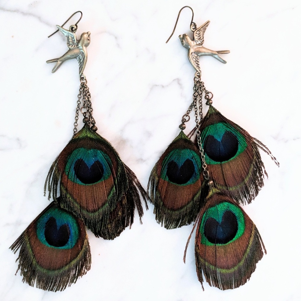 Lucky Brand Peacock Feather Earrings